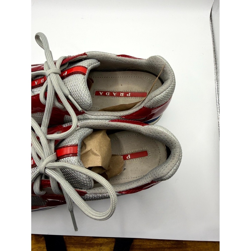 Prada America's Cup 2352 Men's 8.5 Shoes Red Gray Patent Leather Mesh Sneakers - Picture 6 of 12
